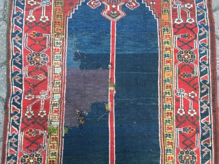 Antique Kurdish runner from Northwest-Persia, wool on wool foundation. Very decorative, size: ca. 525x102cm / 17'3''ft x 3'3''ft , old repair at one end (see pictures).       