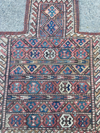 A beautiful Antique Kordi saltbag or so called Namakdan from Northeast Persia displaying animal caravans on one side. Woven in Soumakh technique. A Namakdan is a container to store and carry salt.  ...