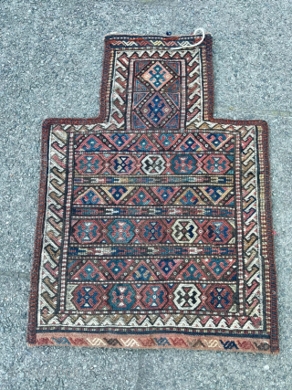 A beautiful Antique Kordi saltbag or so called Namakdan from Northeast Persia displaying animal caravans on one side. Woven in Soumakh technique. A Namakdan is a container to store and carry salt.  ...