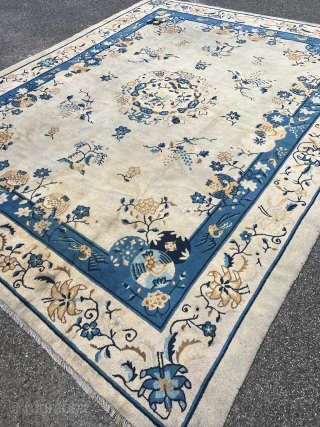 Antique Chinese Peking carpet, beautiful ivory field color. Size: 370x300cm / 12’3ft by 9’9ft http://www.najib.de                  