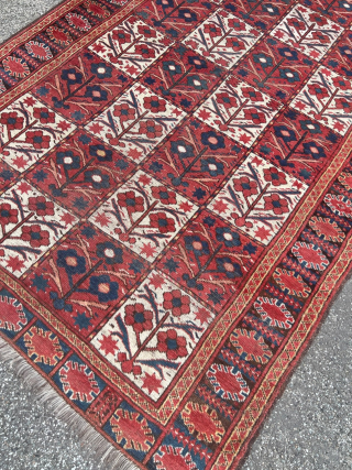 Antique Turkmen Beshir carpet, age: circa 1850. Origin: Amu Darya region.  Beautiful tree design with red and white field. Size: ca. 305x145cm / 10ft by 4’8ft http://www.najib.de     