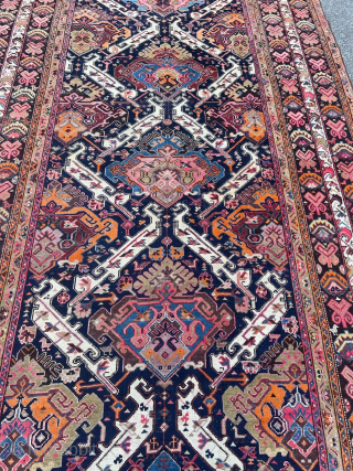 A large antique Caucasian Karabagh rug, archaic design. Size: ca. 435x210cm / 14‘3ft by 7ft http://www.najib.de  Whatsapp: +49 177 8850135            