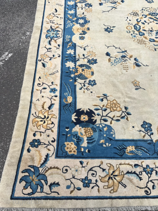 Antique Chinese Peking carpet, beautiful ivory field color. Size: 370x300cm / 12’3ft by 9’9ft http://www.najib.de                  