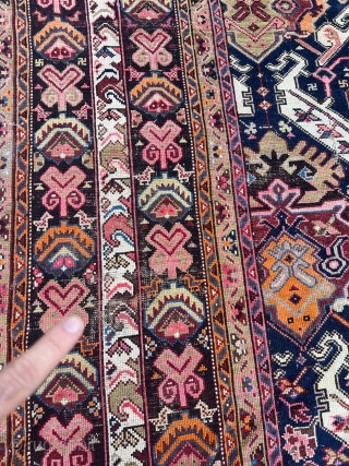 A large antique Caucasian Karabagh rug, archaic design. Size: ca. 435x210cm / 14‘3ft by 7ft http://www.najib.de  Whatsapp: +49 177 8850135            