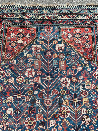 Antique Qashqai tribal rug from Southwest Persia, beautiful sky blue field color and a very nice tree design. Size: circa 180x135cm / 6ft by 4’5ft http://www.najib.de you can also contact us through  ...