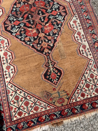 Antique Khamseh tribal rug from Southwest Persia, beautiful camel field color. Size: circa 130x80cm / 4’3ft by 2’6ft the rug has a small old repair in the middle. http://www.najib.de    