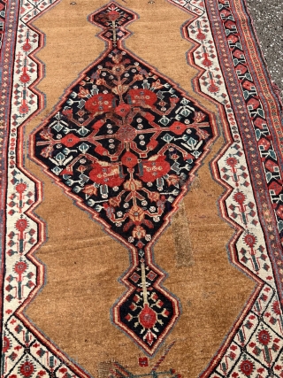 Antique Khamseh tribal rug from Southwest Persia, beautiful camel field color. Size: circa 130x80cm / 4’3ft by 2’6ft the rug has a small old repair in the middle. http://www.najib.de    