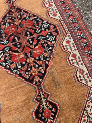 Antique Khamseh tribal rug from Southwest Persia, beautiful camel field color. Size: circa 130x80cm / 4’3ft by 2’6ft the rug has a small old repair in the middle. http://www.najib.de    