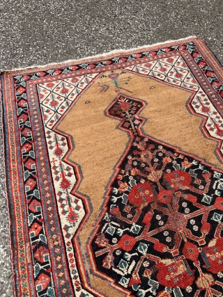 Antique Khamseh tribal rug from Southwest Persia, beautiful camel field color. Size: circa 130x80cm / 4’3ft by 2’6ft the rug has a small old repair in the middle. http://www.najib.de    