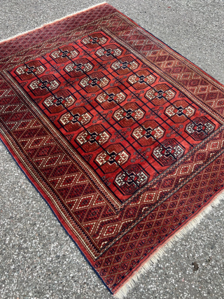 A lovely small antique Turkmen Tekke rug, age: circa 1910, size: 127x100cm / 4‘2ft by 3‘3ft http://www.najib.de you can also contact us through telephone or Whatsapp: +49 177 8850135    