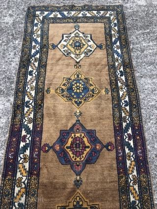 Antique Northwest Persian (Kurdish?) runner, 19th century, beautiful camel ground color. Size: ca. 350x100cm / 11'5ft x 3'3ft               