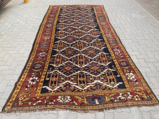 Antique Persian Bakhtiary village rug from the 19th century, wool foundation, beautiful natural colors. size: 405x190cm / 13'3''ft x 6'3''ft             