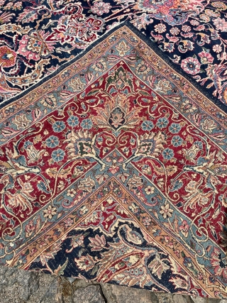 A highly decorative large antique Persian Kirman carpet, size: circa 520x345cm / 17’1ft by 11’3ft beautiful color combination, navy blue field color and a very well executed floral design. http://www.najib.de
   