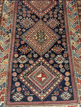 A very old Caucasien Shahsavan (?) rug from an old German collection. Beautiful colors, lovely details. Size: circa 255x116cm / 8‘4ft by 3‘9ft  http://www.najib.de        