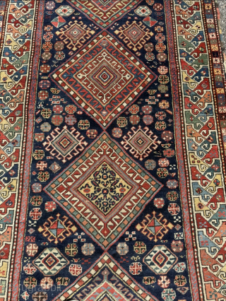 A very old Caucasien Shahsavan (?) rug from an old German collection. Beautiful colors, lovely details. Size: circa 255x116cm / 8‘4ft by 3‘9ft  http://www.najib.de        