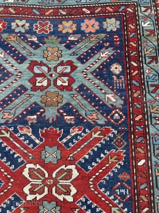 Antique Caucasian Karabagh rug. The design is inspired by Tshelaberd or so called Eagle / Adler Kazak rugs. Size: 228x116cm / 7‘5ft by 3‘8ft         