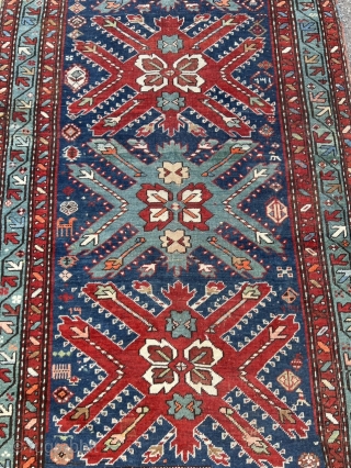 Antique Caucasian Karabagh rug. The design is inspired by Tshelaberd or so called Eagle / Adler Kazak rugs. Size: 228x116cm / 7‘5ft by 3‘8ft         