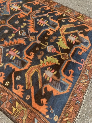 Antique Persian Malayer rug. Very nice design. Beautiful bird border, lovely little animals inside the field. Navy blue field color. Size circa 190x140cm / 6’3ft by 4’6ft www.najib.de     