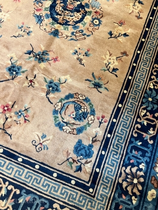 Antique Chinese Peking carpet, dragon center medallion. Size: circa 270x185cm http://www.najib.de                      