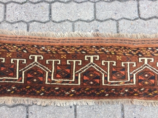 Antique Turkmen Ersari Germech. A Germech is a tent door skirt that hangs below an Ensi, these weavings are rather rare. Size: ca. 125x30cm / 4'1''ft x 1ft 
    