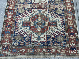 Antique Caucasian Zeywa / Zejwa rug from the East-Caucasus. Beautiful design with 2 large sunburst medallions. Light overall wear and minor corner damage. Size circa 150x117cm / 5‘ft by 3’9ft http://www.najib.de  