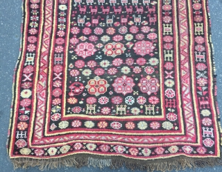 Colorful and funky antique Caucasian Karabagh long rug, age: circa 1900. Size: ca 360x133cm / 11'9''ft x 4'4''ft               