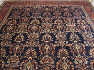 Very decorative antique Tabriz rug, good quality, beautiful navy blue ground color. Size: ca. 425x335cm / 14ft x 11ft www.najib.de             