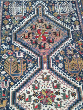 Antique Shekarlu Qashqai tribal rug from Southwest-Persia with lots of birds and animals, age: circa 1900. size: ca. 235x135cm / 7'7''ft x 4'4''ft www.najib.de         