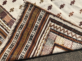 Antique Sofreh (bread or dining cloth) woven by Qashqai tribes of Southwest Persia, size: ca. 135x115cm / 4'4''ft x 3'8''ft , age: early 20th century, wool on white cotton
    