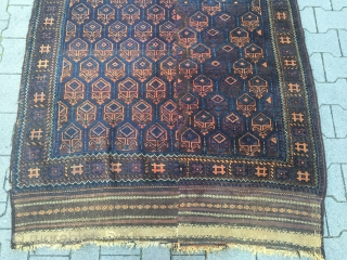 Large antique Baluch rug from West-Afghanistan with long flat woven kilim ends, woven in two parts. Good overall condition. Size: ca. 280cm x 135cm / 9'2''ft x 4'4''ft  www.najib.de   