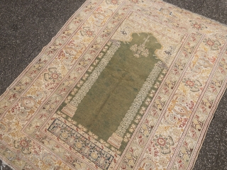 Fine antique Turkish Panderma prayer rug, beautiful mint green field color. Size: 165x125cm / 5'4''ft x 4'1''ft                