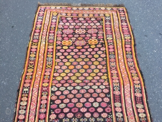 Colorful and funky antique Caucasian Karabagh (Zakatala?) long rug, age: circa 1900. Size: ca 360x133cm / 11'9''ft x 4'4''ft              