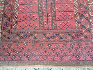 Antique Turkmen Ersari Ensi (tent door rug) with beautiful Elem (skirt), size: ca. 205x140cm / 6'8'' x 4'6''ft, age: 19th century, all natural colors.
         