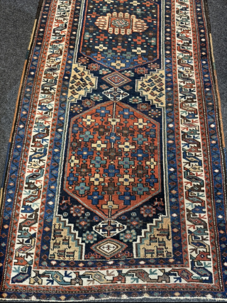 Antique Afshar runner from South-Persia. Size: 290x103cm / 9‘6ft by 3‘4ft a little bit reduced at the ends, still a beautiful piece           