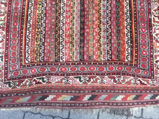 Antique Southpersian Luri tribal rug with beautiful colors, glossy wool and people in the border, size: ca. 260x165cm / 8'5''ft x 5'4''ft , age: 19th century
       