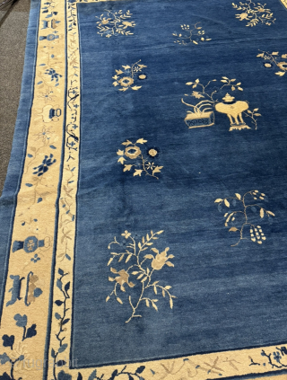 Very decorative antique Chinese Peking carpet, good condition. Beautiful blue field color. Size: ca. 325x240cm / 10‘7ft by 7‘9ft http://www.najib.de             