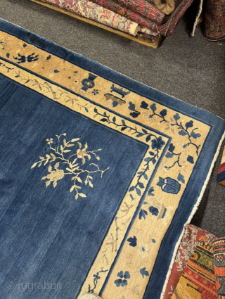 Very decorative antique Chinese Peking carpet, good condition. Beautiful blue field color. Size: ca. 325x240cm / 10‘7ft by 7‘9ft http://www.najib.de             