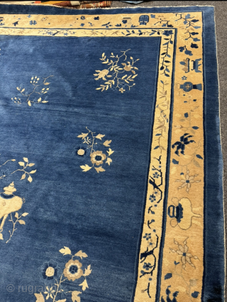 Very decorative antique Chinese Peking carpet, good condition. Beautiful blue field color. Size: ca. 325x240cm / 10‘7ft by 7‘9ft http://www.najib.de             