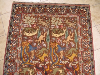 Hunting rug with mythical creatures. Origin: Southeast Europe, circa 1900. Size: ca.205x120cm / 6'7''ft x 4ft                 