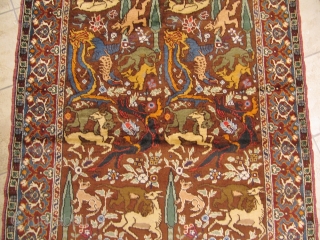 Hunting rug with mythical creatures. Origin: Southeast Europe, circa 1900. Size: ca.205x120cm / 6'7''ft x 4ft                 