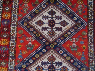 Antique Southwest-Persian Luri-Qashqai tribal rug. Lovely details like people and animals. 19th century. Size: 275cm x 150cm / 9'1'' x 5'' www.najib.de           