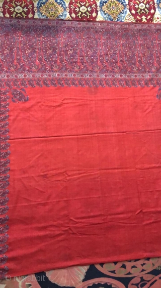 Exceptional antique kashmir shawls in excellent condition it measures 116 inches  by 53 inches . 9.8 feet long 4.5 feet wide 
Beautiful colours 
Ask for the price     