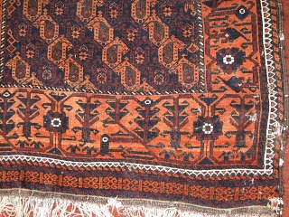 Belouch Boteh rug. What a beauty. In pretty good shape with a couple of holes along the selvage and one 4" section of selvage and outer boarder missing and some oxidation in  ...