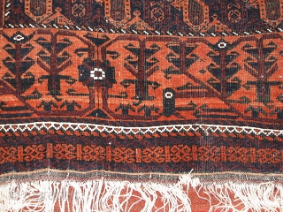 Belouch Boteh rug. What a beauty. In pretty good shape with a couple of holes along the selvage and one 4" section of selvage and outer boarder missing and some oxidation in  ...