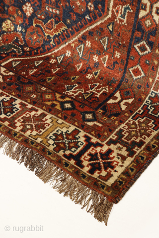 A close inspection of this antique Arab rug woven in the Shiraz area reveals a fascinating design. At first glance, it appears to be a typical example of the Arabs from Fars  ...