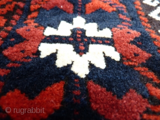 Extremely fine Beluch with velvety wool and a floppy handle. Lots of different guls, little animals and scattered motifs.Full pile, wool on wool. 180x97cms including the long kilim ends (154x97cms the pile  ...