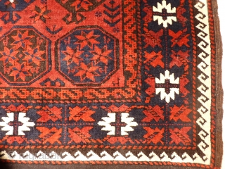Extremely fine Beluch with velvety wool and a floppy handle. Lots of different guls, little animals and scattered motifs.Full pile, wool on wool. 180x97cms including the long kilim ends (154x97cms the pile  ...