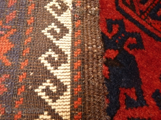 Extremely fine Beluch with velvety wool and a floppy handle. Lots of different guls, little animals and scattered motifs.Full pile, wool on wool. 180x97cms including the long kilim ends (154x97cms the pile  ...