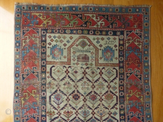 Shirvan Kabistan Marasali prayer rug from southern Shirvan region(dated AH1257, or 1841AD), 154x82cms in good overall condition, low even pile, nice overall colour harmony and design resolution, about 1cm missing from the  ...