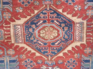 Persian Karaja rug, all good colours including nice light blue and green. Overall medium to low pile. In good sound condition but needs a wash and the side cords redone. 193x141cms (k140849).  ...